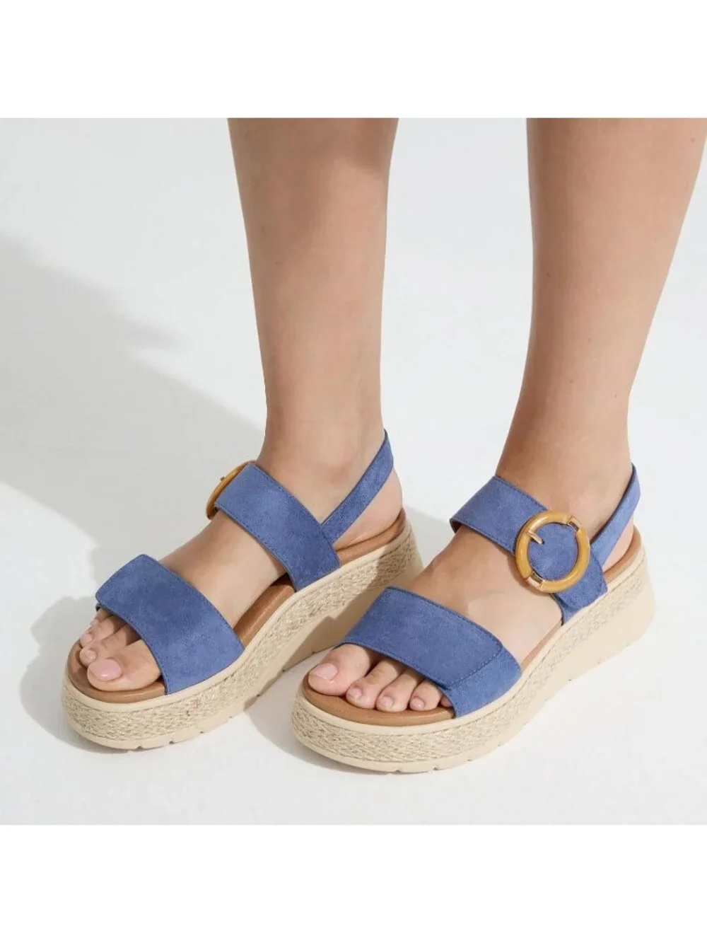 Women's Blue Comfortable Solid Espadrille Low Wedge Heel Platform Sandal Shoes